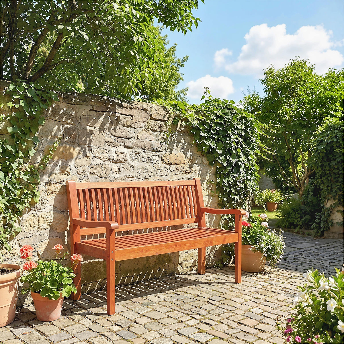 Banc de Jardin Banc Extérieur 2 Places avec Housse Imperméable et Dossier Ergonomique Bois Marron Clair