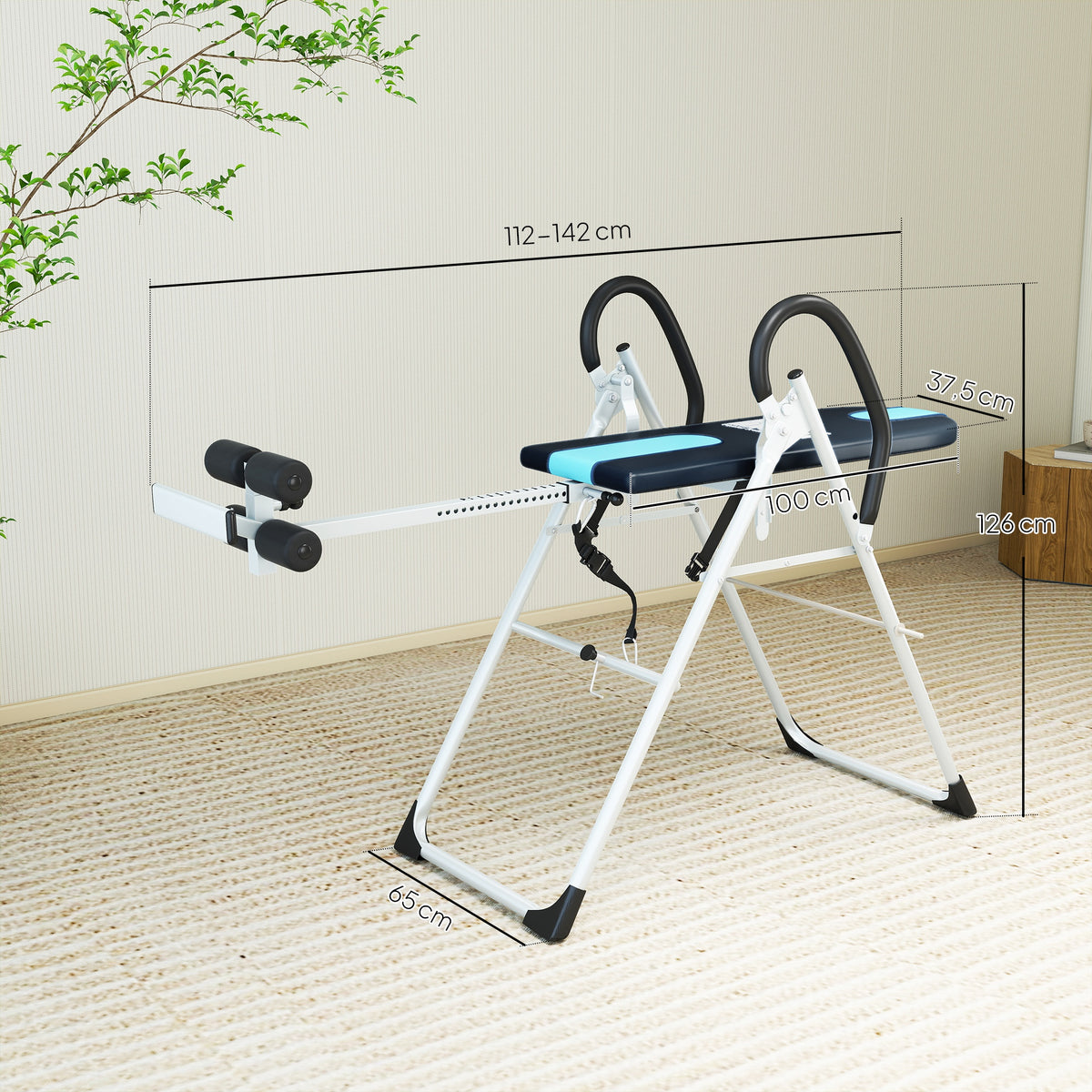 Table d'inversion de musculation pliable ceinture de sécurité réglable acier coloris argent noir