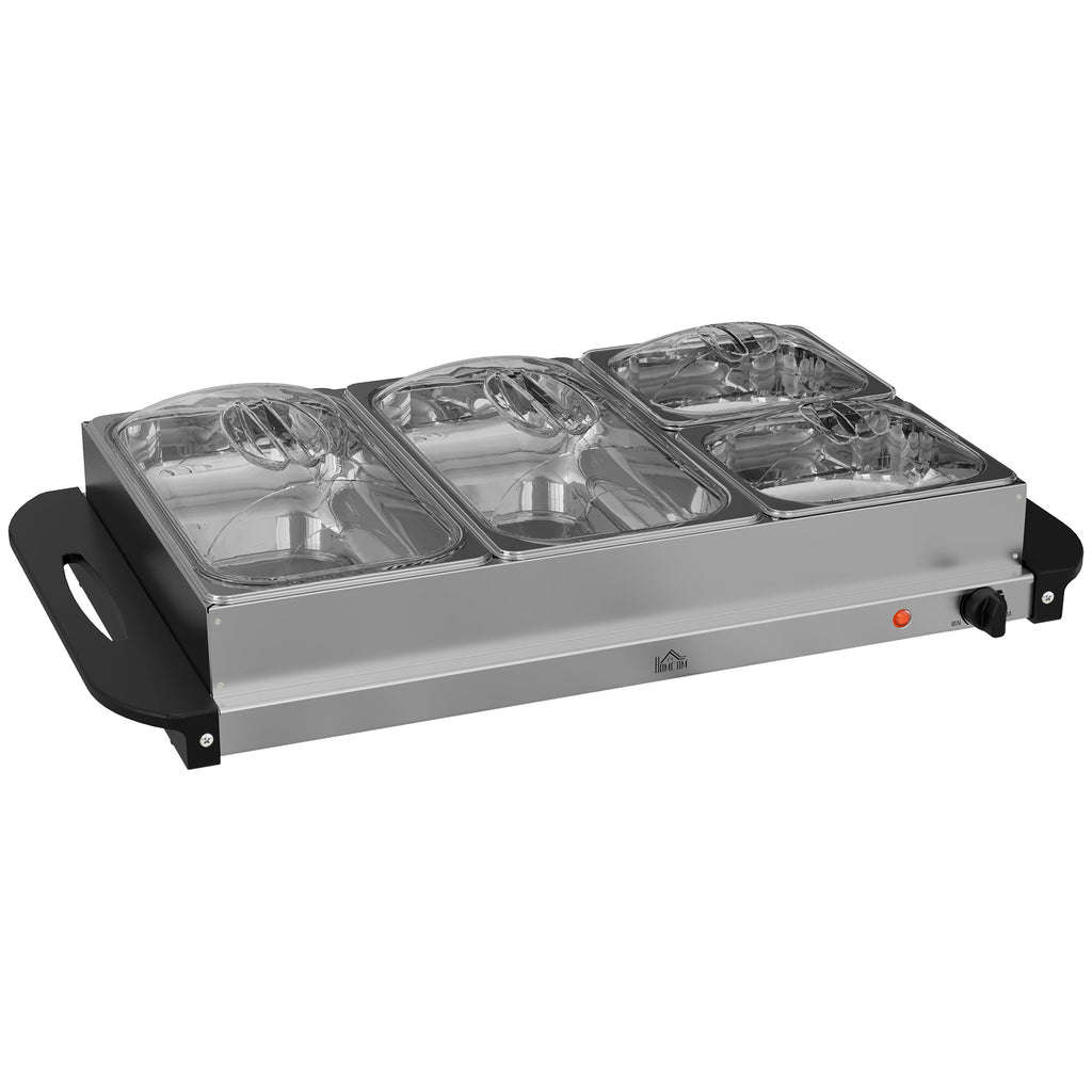 Chauffe-plats électrique acier inoxydable 300 W capacité 2 x 2,4 L et 2 x 1 L plaque chauffante et températur réglable