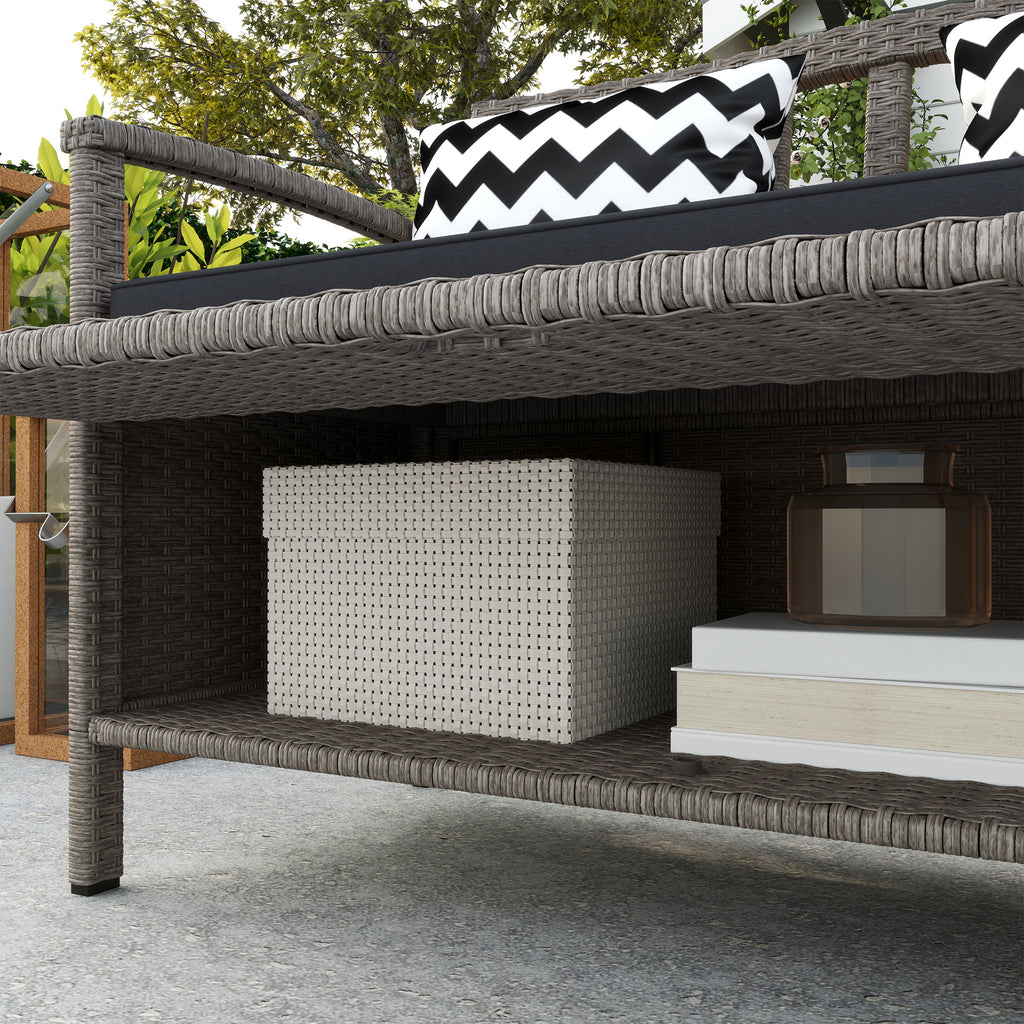 Banc extérieur jardin 2 places banc de rangement 160L en rotin PE avec coussin 2 oreillers 112 x 62 x 82 cm gris