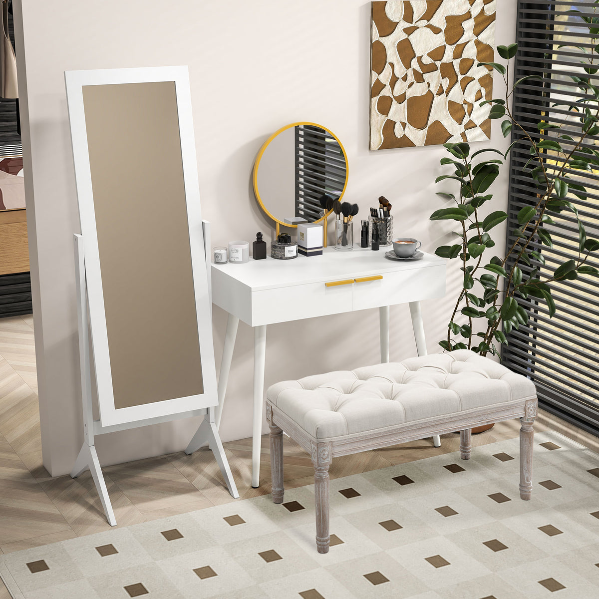 Banc Banquette classique capitonné 80cm bout de lit Rembourrée en lin - bois d'hévéa sculpté, patiné - Crème