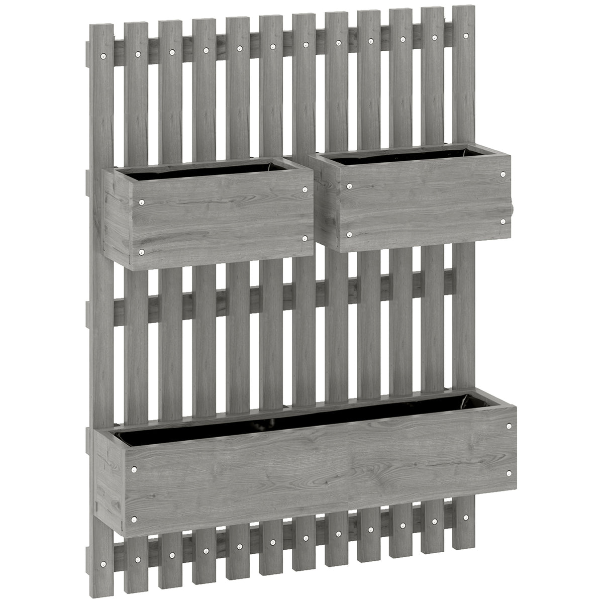 Jardinière murale potager avec 3 bacs en bois massif amovibles, tissu non tissé, 60 x 16 x 80 cm gris