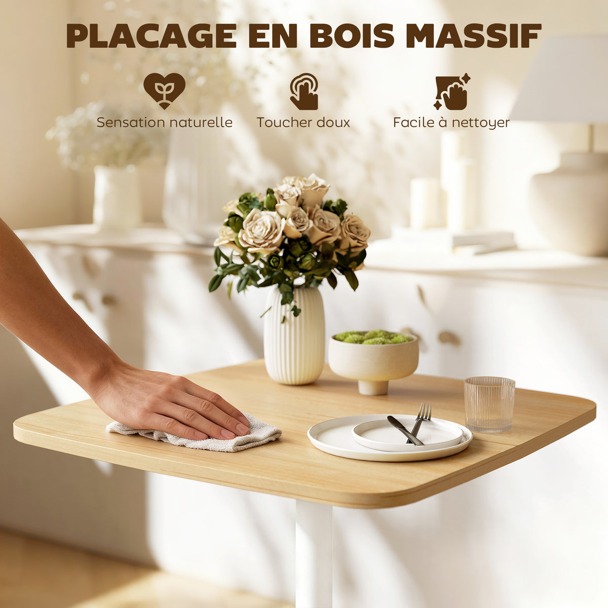 Table à manger carrée pour 2 personnes table de cuisine plateau en effet bois base carrée 60x60x75cm effet bois naturel