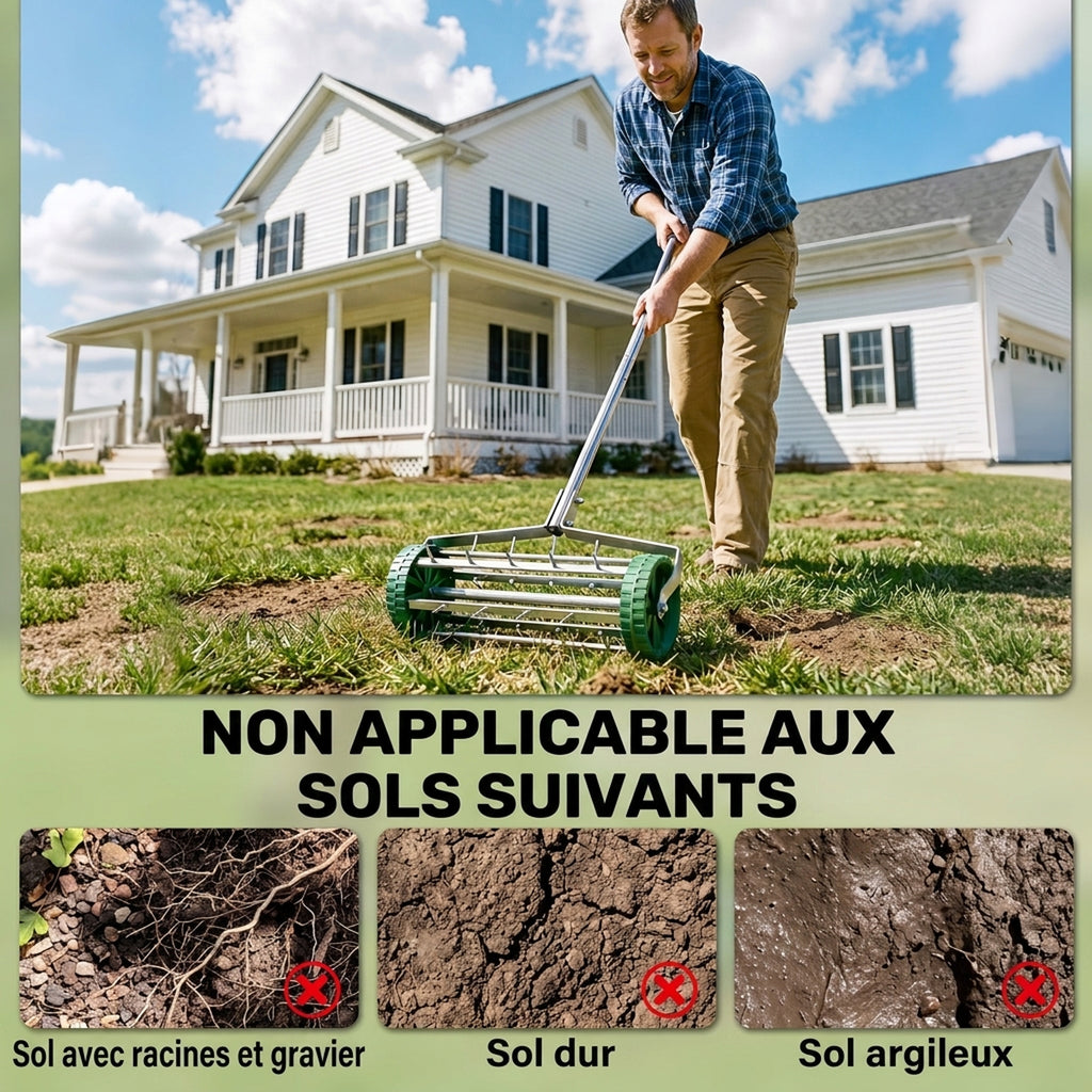 Rouleau aérateur pour pelouse avec Manche télescopique 98L x 45l x 87H cm Vert