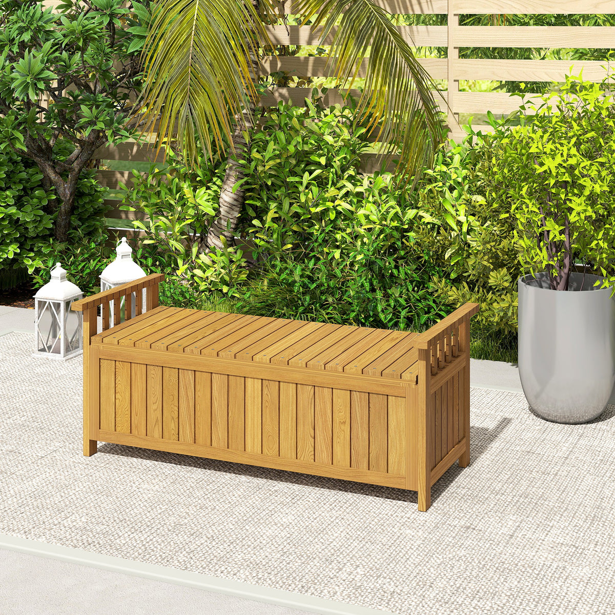 Banc de jardin 2 places en bois avec rangement de 151L banc d'extérieur avec accoudoirs 128,5 x 56 x 53,5 cm marron
