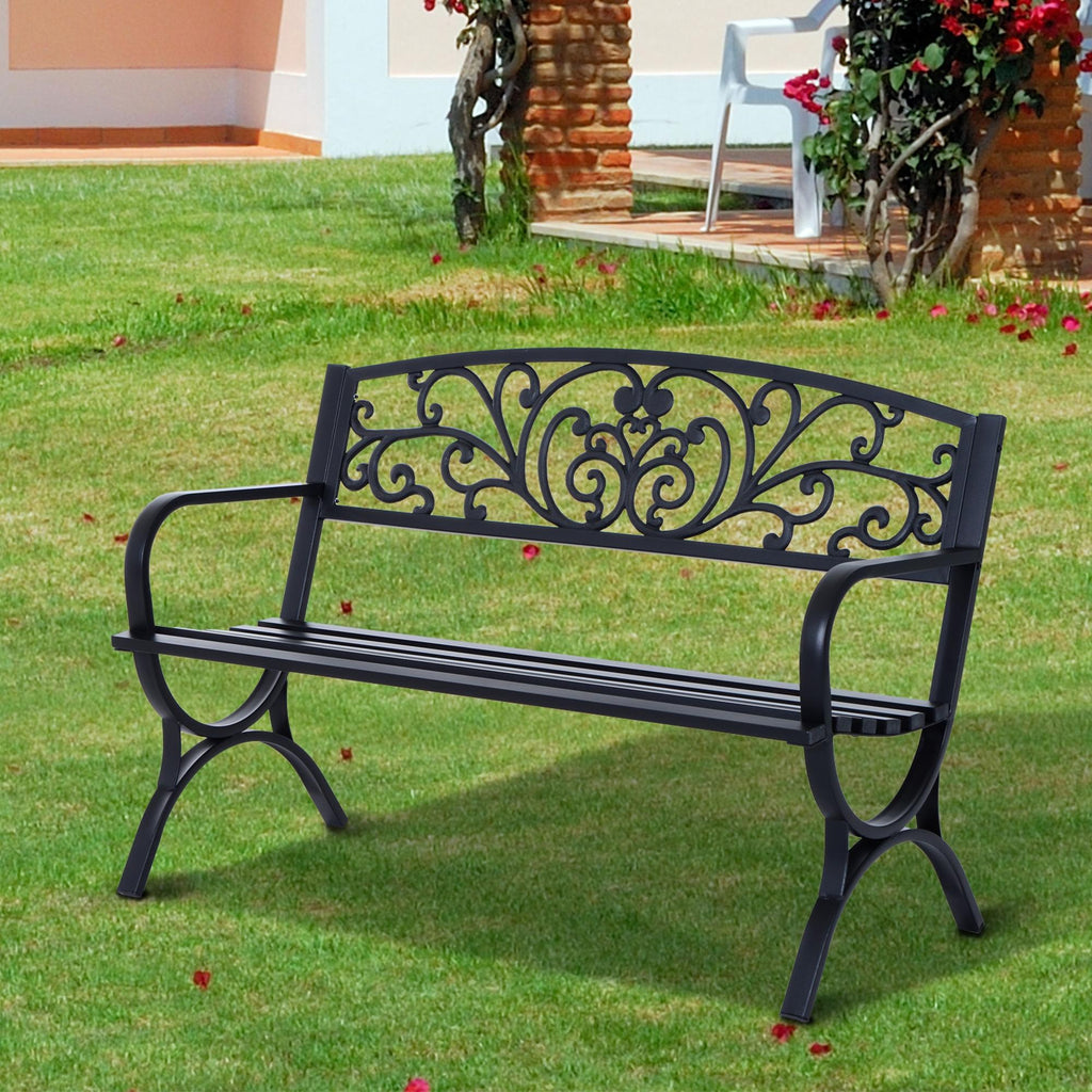 Banc de jardin terrasse en acier fonte noir 3 places 127 x 60 x 85 cm charge max 240 Kg