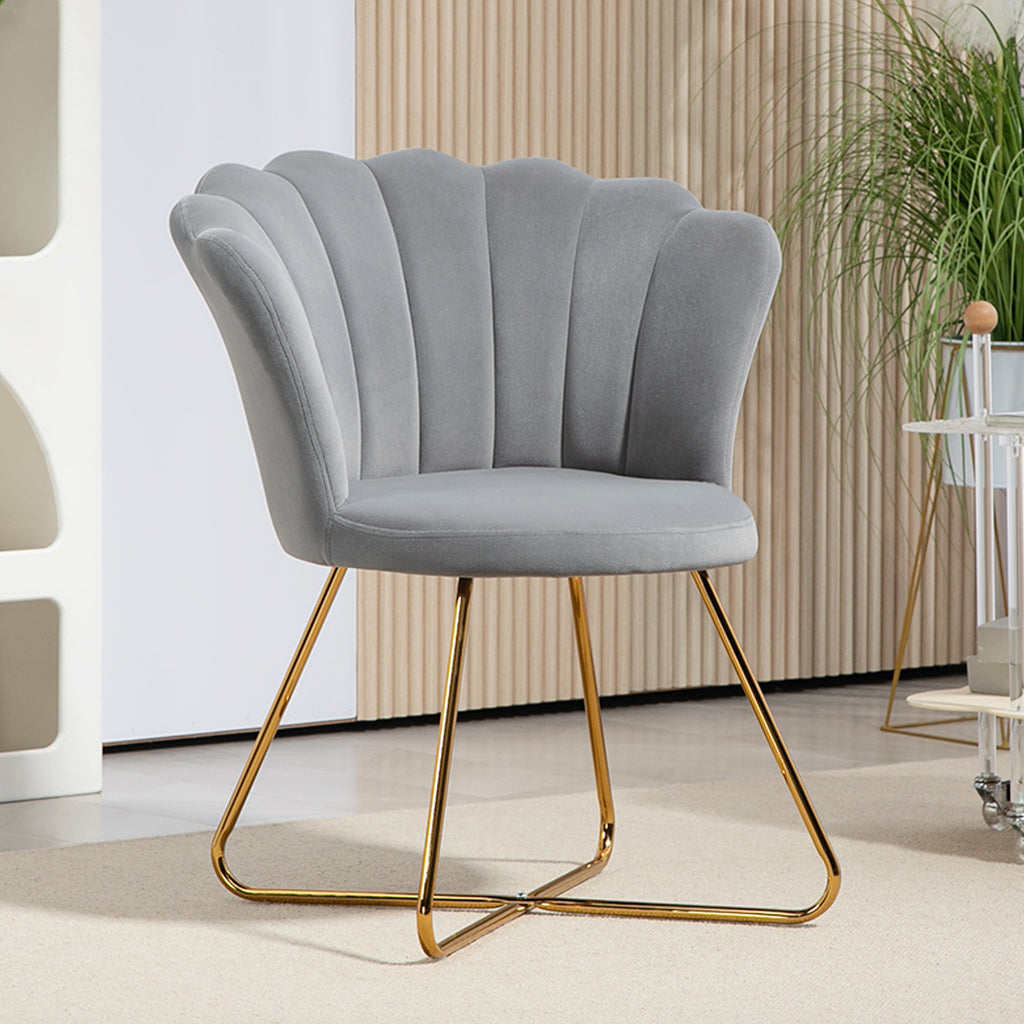 Fauteuil coquillage chaise coiffeuse fauteuil en velours fauteuil de salon avec pieds en acier 69 x 64 x 80 cm gris