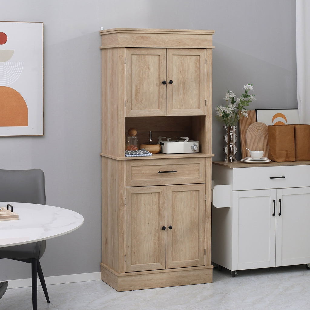 Armoire de cuisine buffet cuisine vaisselier meuble de rangement style moderne avec placards, étagères réglables, tiroir, et niche, pour salle à manger, salon, 74 x 39,5 x 183 cm, chêne clair
