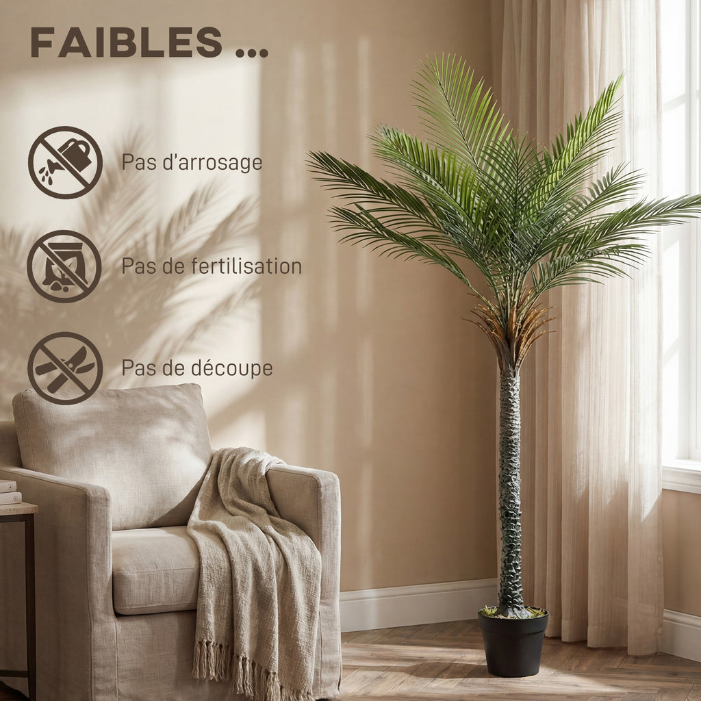 Palmier artificiel 180 cm, plante artificielle tropicale en pot, 15 feuilles réalistes, pour salon, chambre, bureau