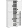 Buffet haut cuisine, armoire de cuisine, 4 portes, 10 niches, 8 porte-épices et étagères réglables, 60x35x162cm, blanc