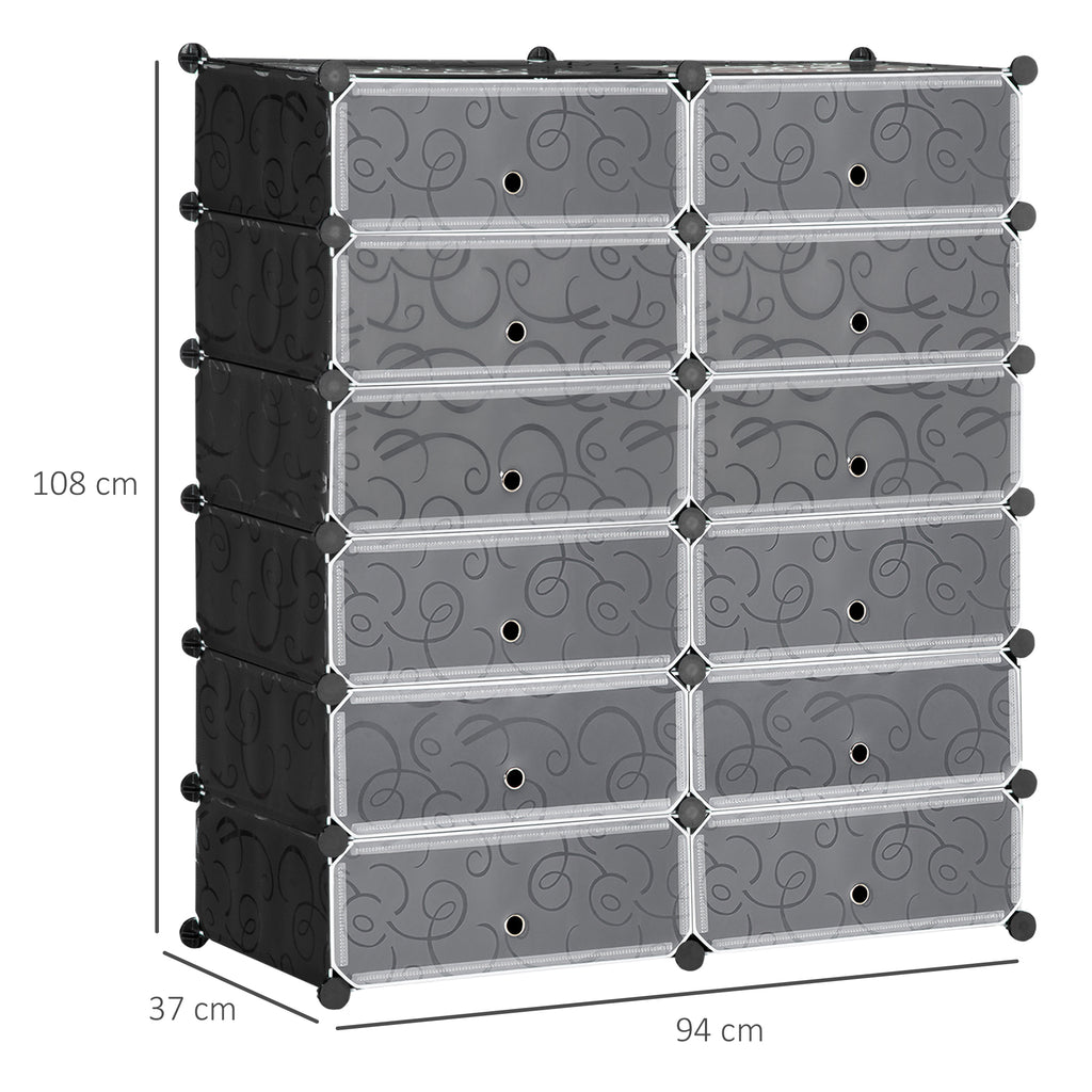 Armoire meuble à chaussures modulable 94L x 37l x 108H cm 12 cubes rectangulaires capacité 24 paires de chaussures