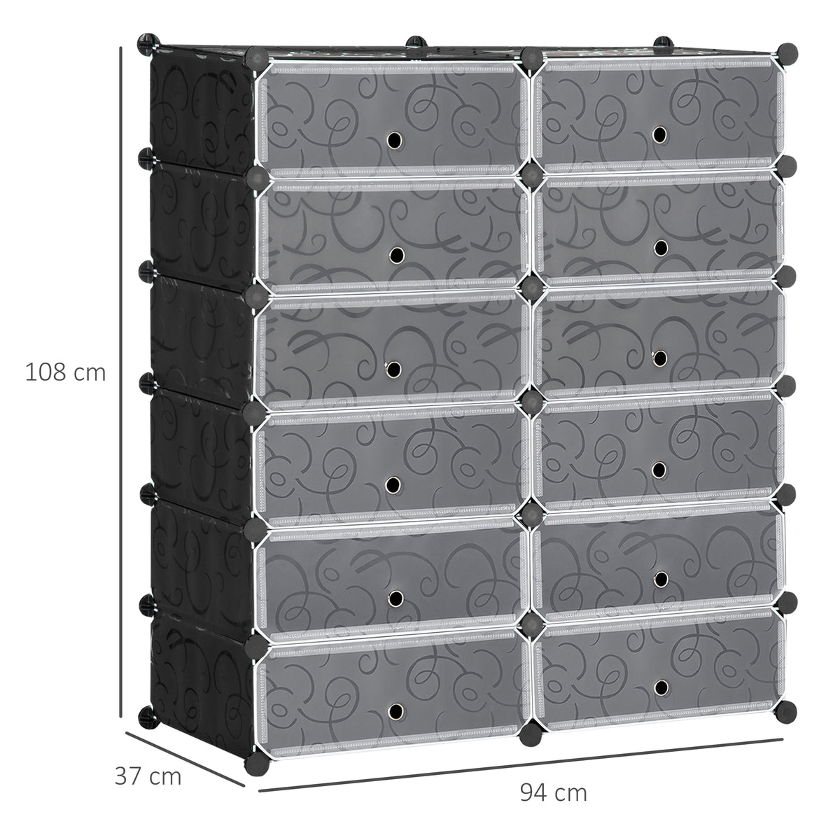 Armoire meuble à chaussures modulable 94L x 37l x 108H cm 12 cubes rectangulaires capacité 24 paires de chaussures