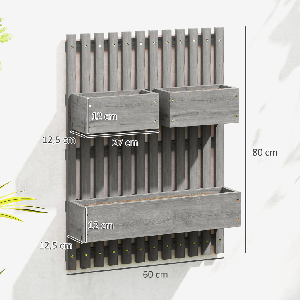 Jardinière murale potager avec 3 bacs en bois massif amovibles, tissu non tissé, 60 x 16 x 80 cm gris