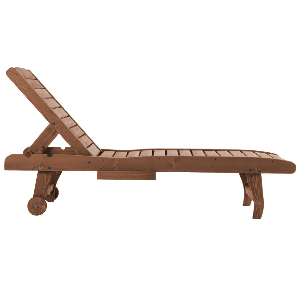 Bain de Soleil transat Style Colonial Dossier réglable 3 Positions roulettes Tablette Support Bois Sapin