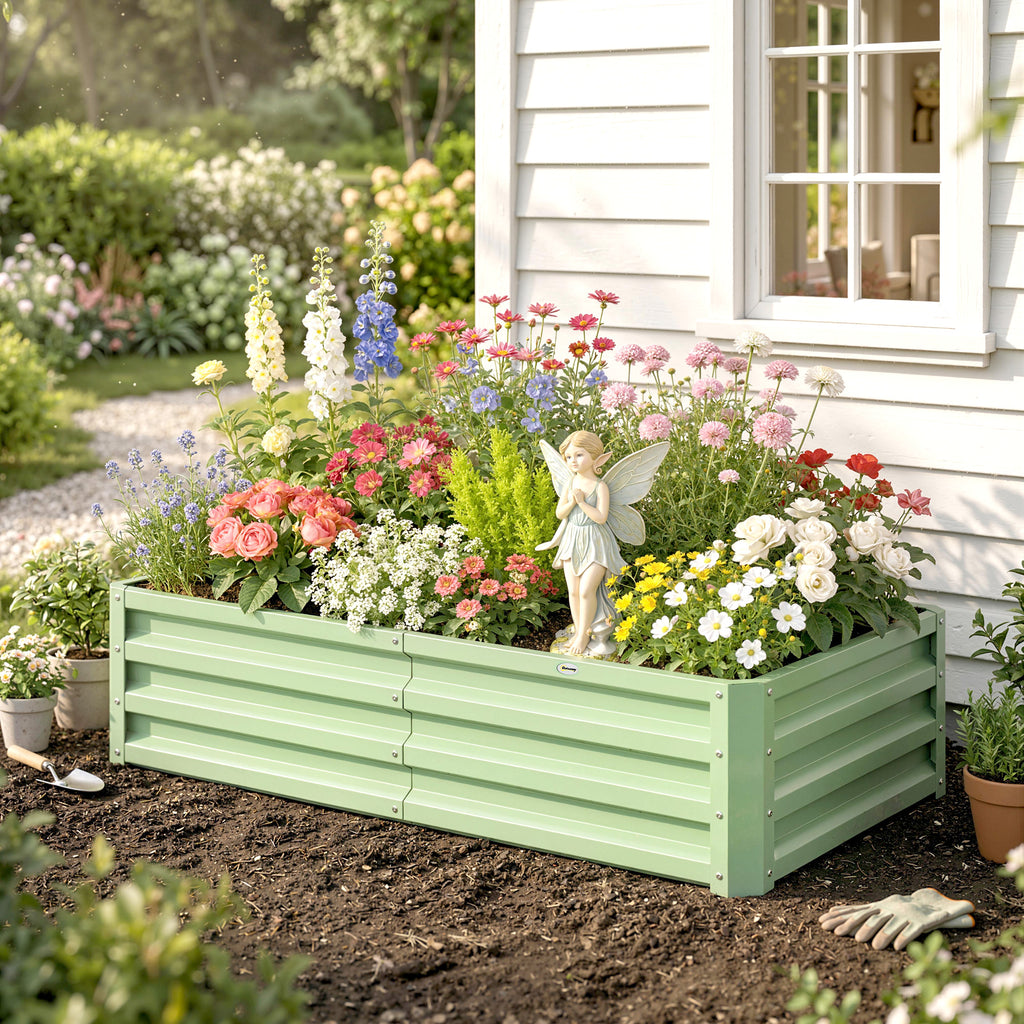 Carré Potager de Jardin Rectangulaire, Tôle d'Acier Ondulée, 120 x 60 x 30,5 cm, Vert