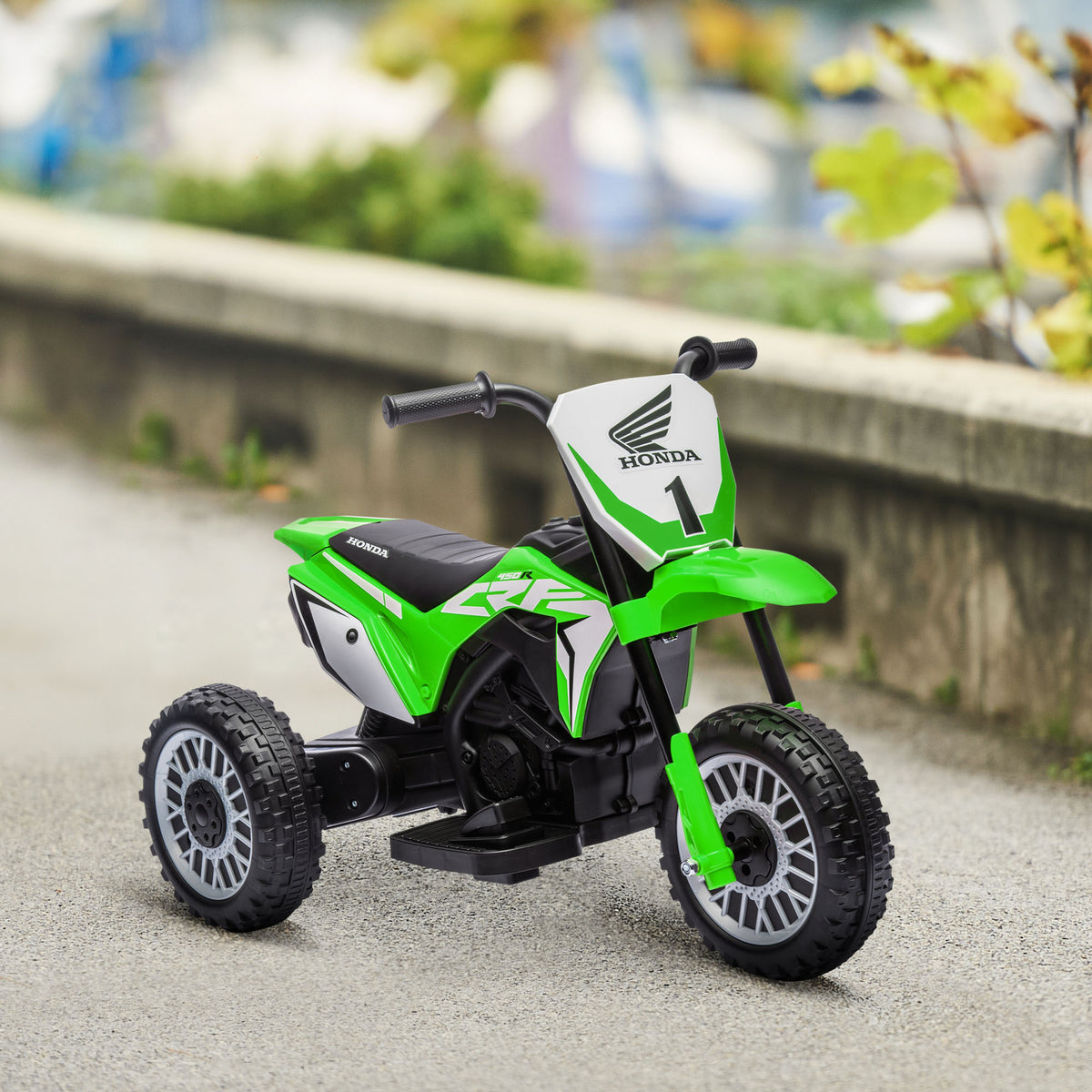 Moto cross éléctrique pour enfant licence Honda CRF450RL 3 roues batterie 6V enfants 18-36 mois vert