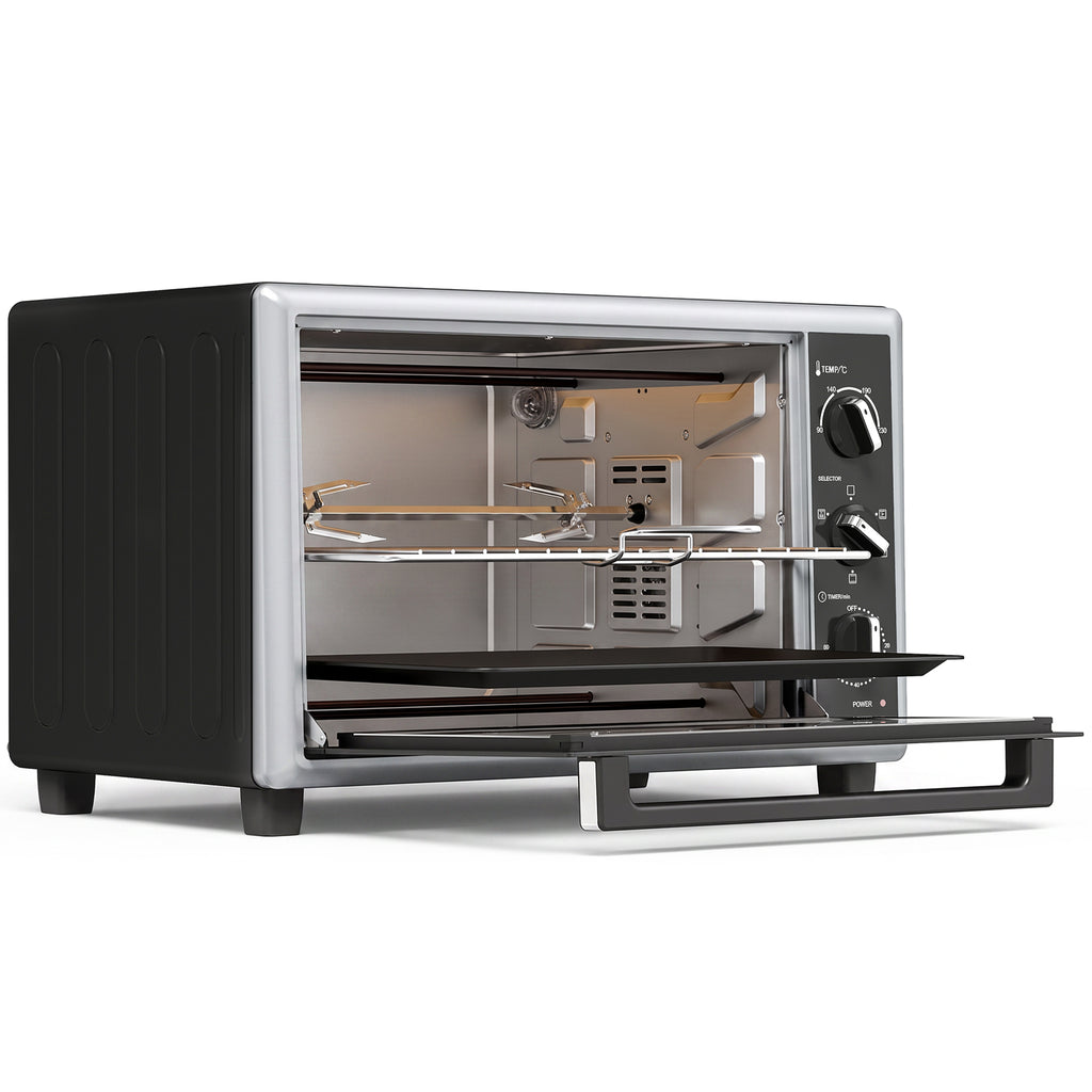 Mini-Four Électrique avec Broche Rotative 46L 1800W, Four à Convection Multifonction, Chaleur Tournante, Minuterie, Noir