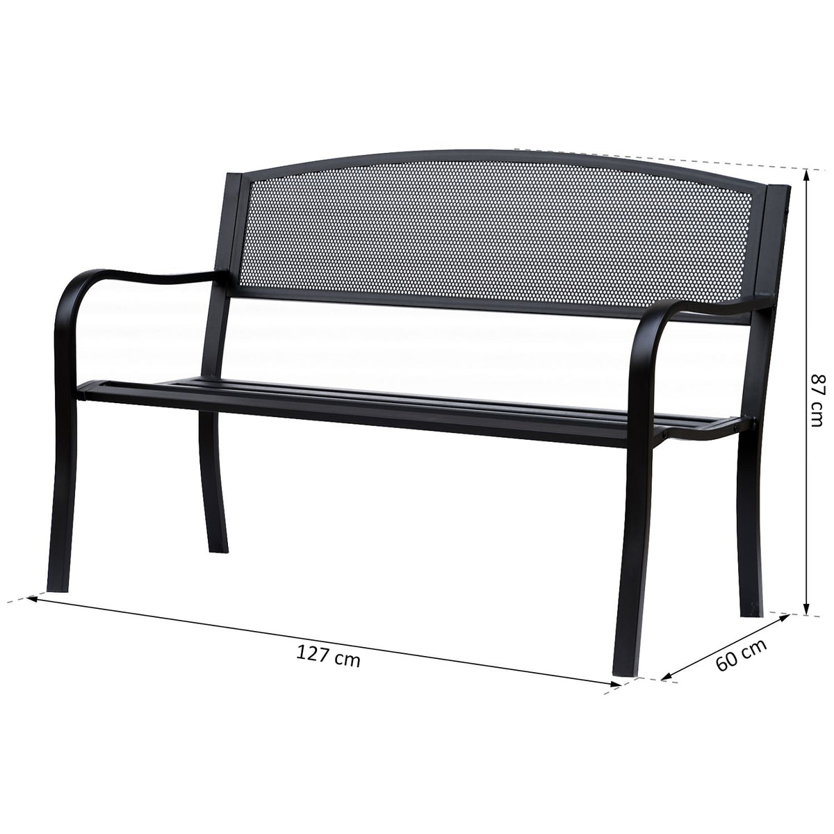 Banc 3 Places de Jardin terrasse Style Contemporain 127L x 60l x 87H cm métal époxy anticorrosion Noir