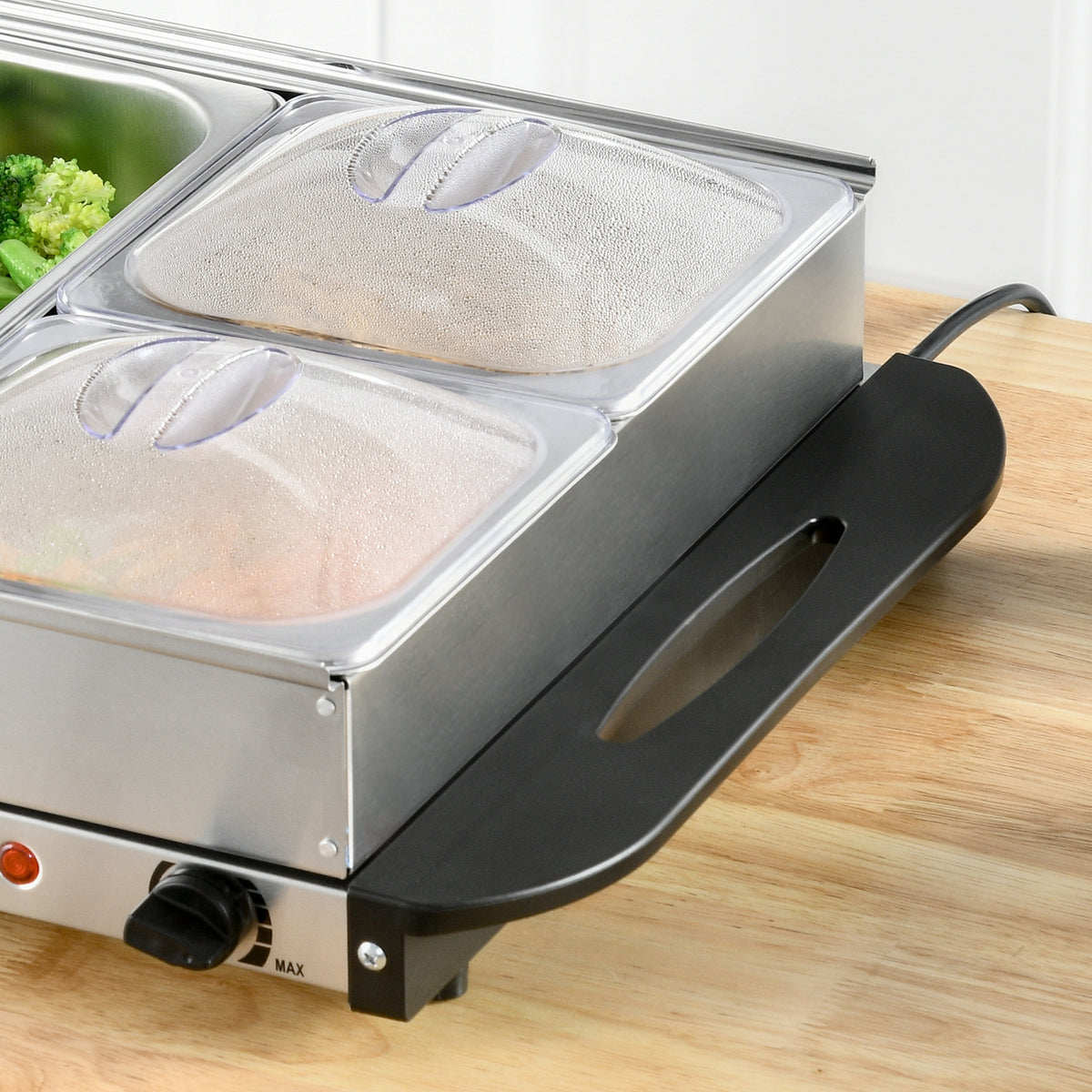 Chauffe-plats électrique acier inoxydable 300 W capacité 2 x 2,4 L et 2 x 1 L plaque chauffante et températur réglable