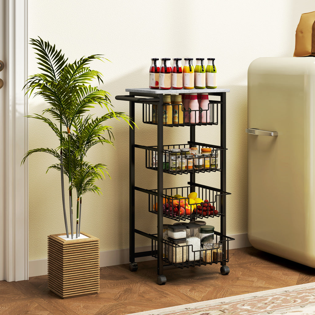Desserte cuisine 4 niveaux chariot de service sur roulettes plan de travail cadre en acier 49,5 x 31 x 91 cm gris clair