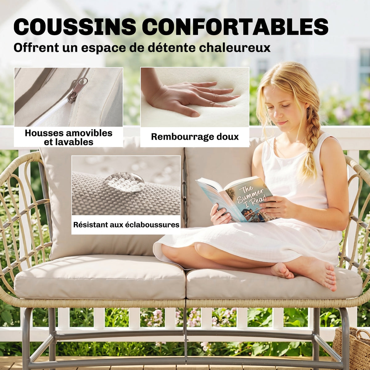Canapé de Jardin 2 Places en Résine Tressée Coussins Épais Anti-glisse 120 x 67 x 79 cm Marron