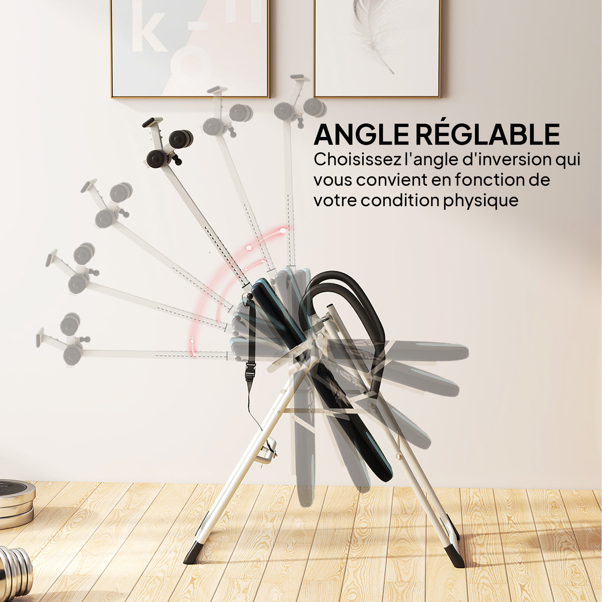 Table d'inversion de musculation pliable ceinture de sécurité réglable acier coloris argent noir