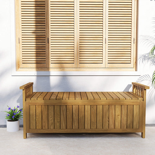 Banc de jardin 2 places en bois avec rangement de 151L banc d'extérieur avec accoudoirs 128,5 x 56 x 53,5 cm marron