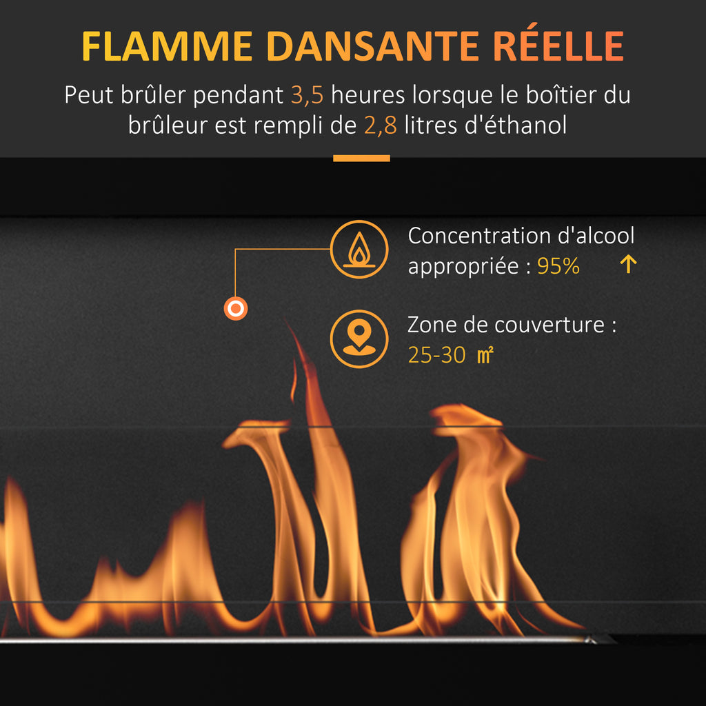 Cheminée bioéthanol Murale encastrable brûleur 2,8 L, environ 3,5 h de durée de combustion dim. 102L x 16l x 43H cm Couverture 25-30 m² Métal