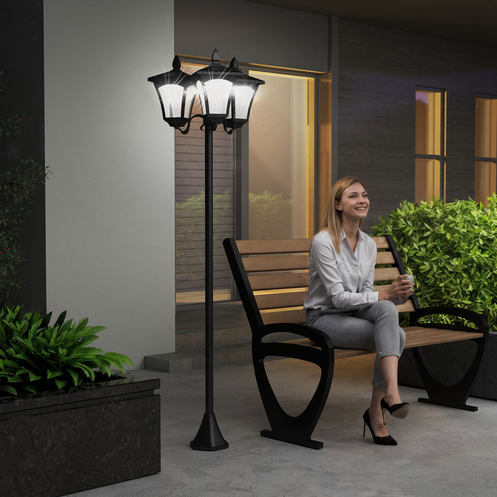 Lampadaire de jardin extérieur à LED solaire avec capteurs 3 abat-jours - H.182.5 cm - IP44