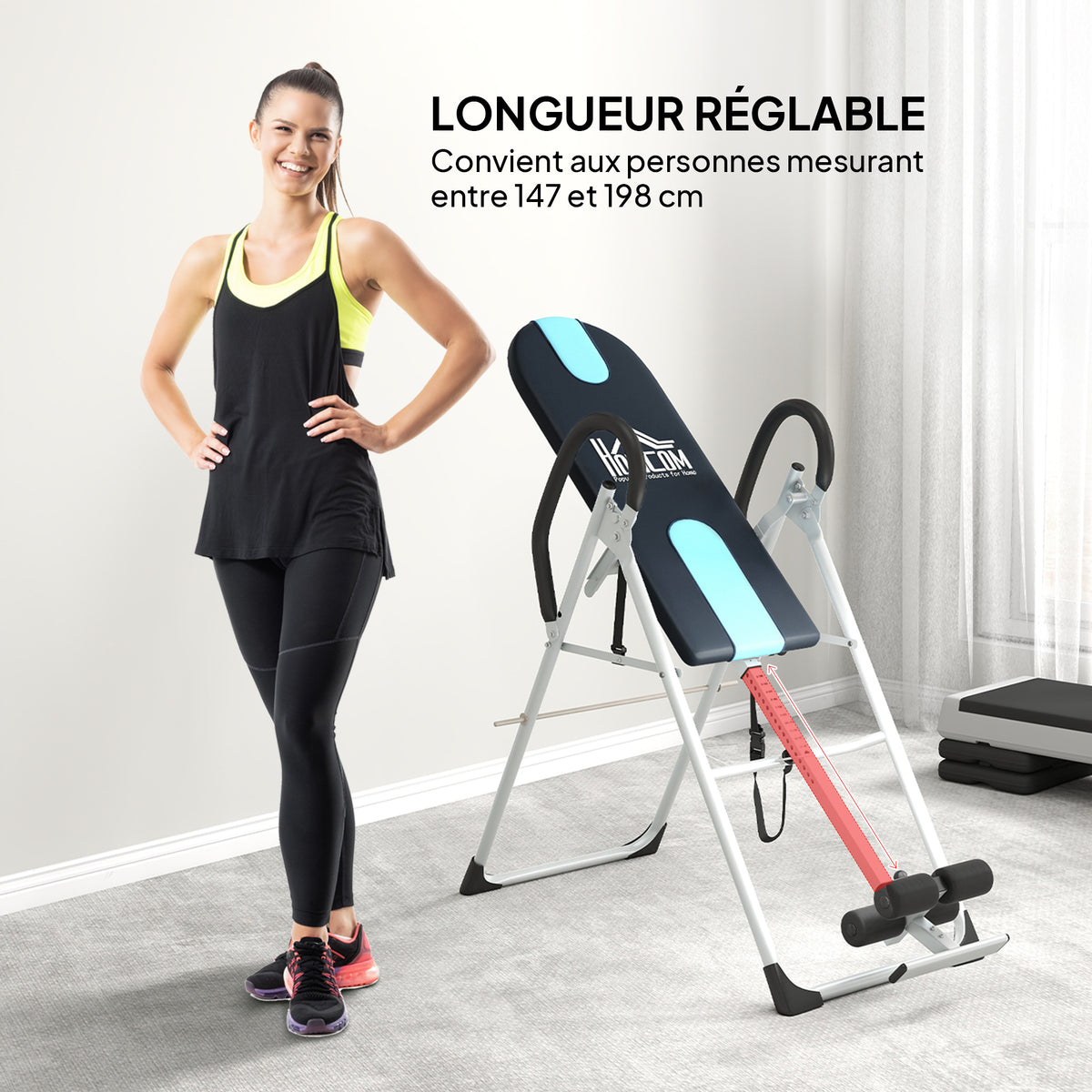 Table d'inversion de musculation pliable ceinture de sécurité réglable acier coloris argent noir