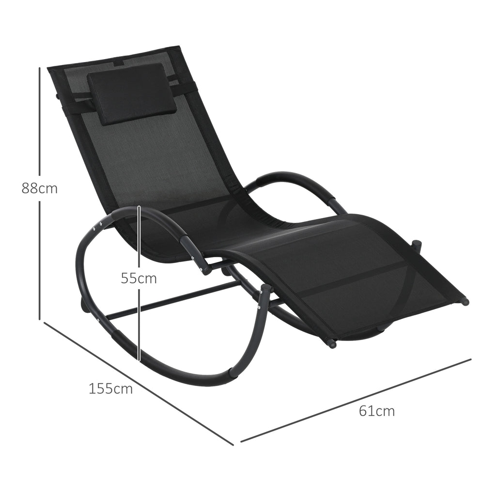 Chaise longue à bascule avec tétière utilisation extérieure intérieure noir