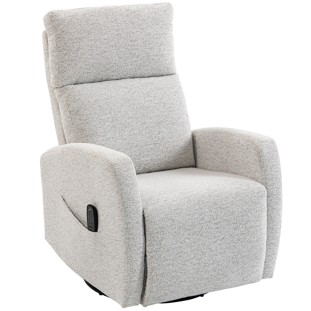 Fauteuil inclinable de massage et chauffage, fauteuil de relaxation en chenille, dossier réglable, pivotant 360°, crème