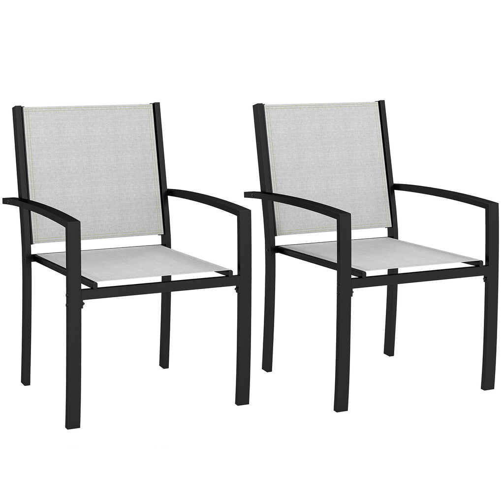 Lot de 2 chaises de jardin chaises empilables d'extérieur avec accoudoirs, cadre en acier 60 x 65 x 85 cm gris clair