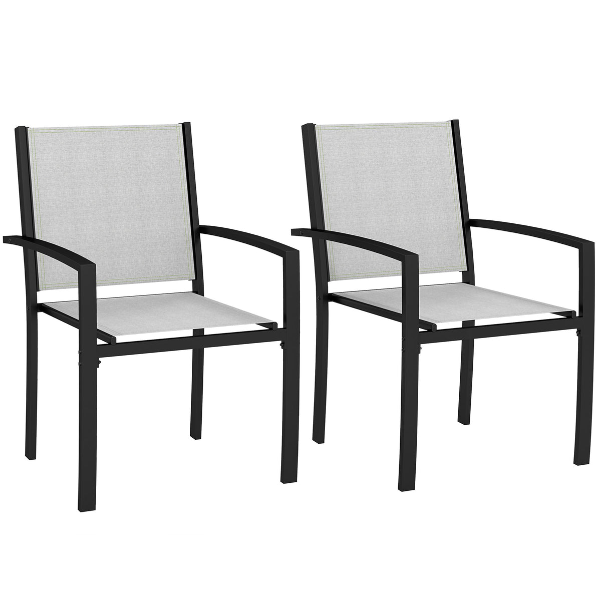 Lot de 2 chaises de jardin chaises empilables d'extérieur avec accoudoirs, cadre en acier 60 x 65 x 85 cm gris clair