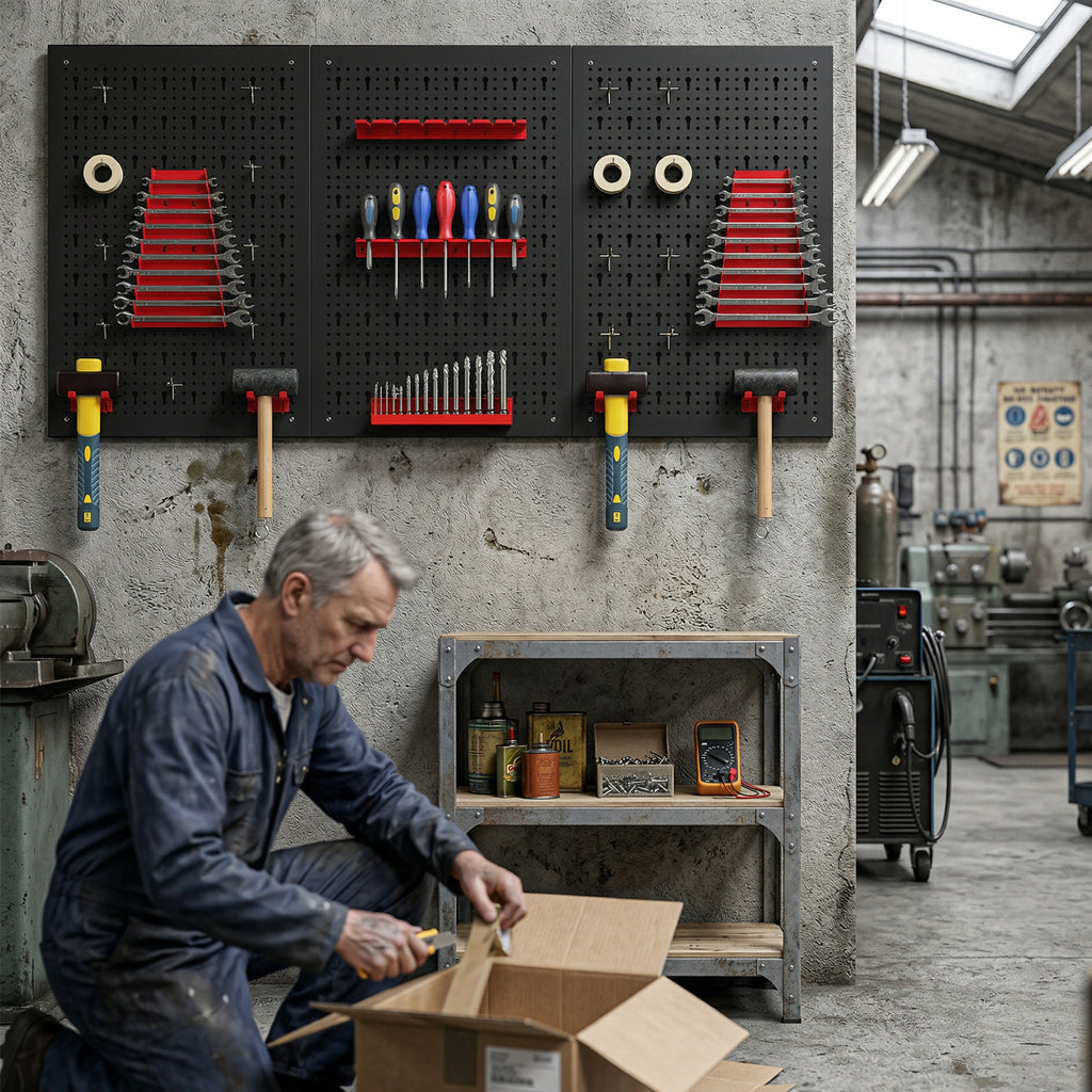 panneau perforé mural 600 x 400 mm, organiseur garage en acier avec 3 panneaux perforés, noir et rouge