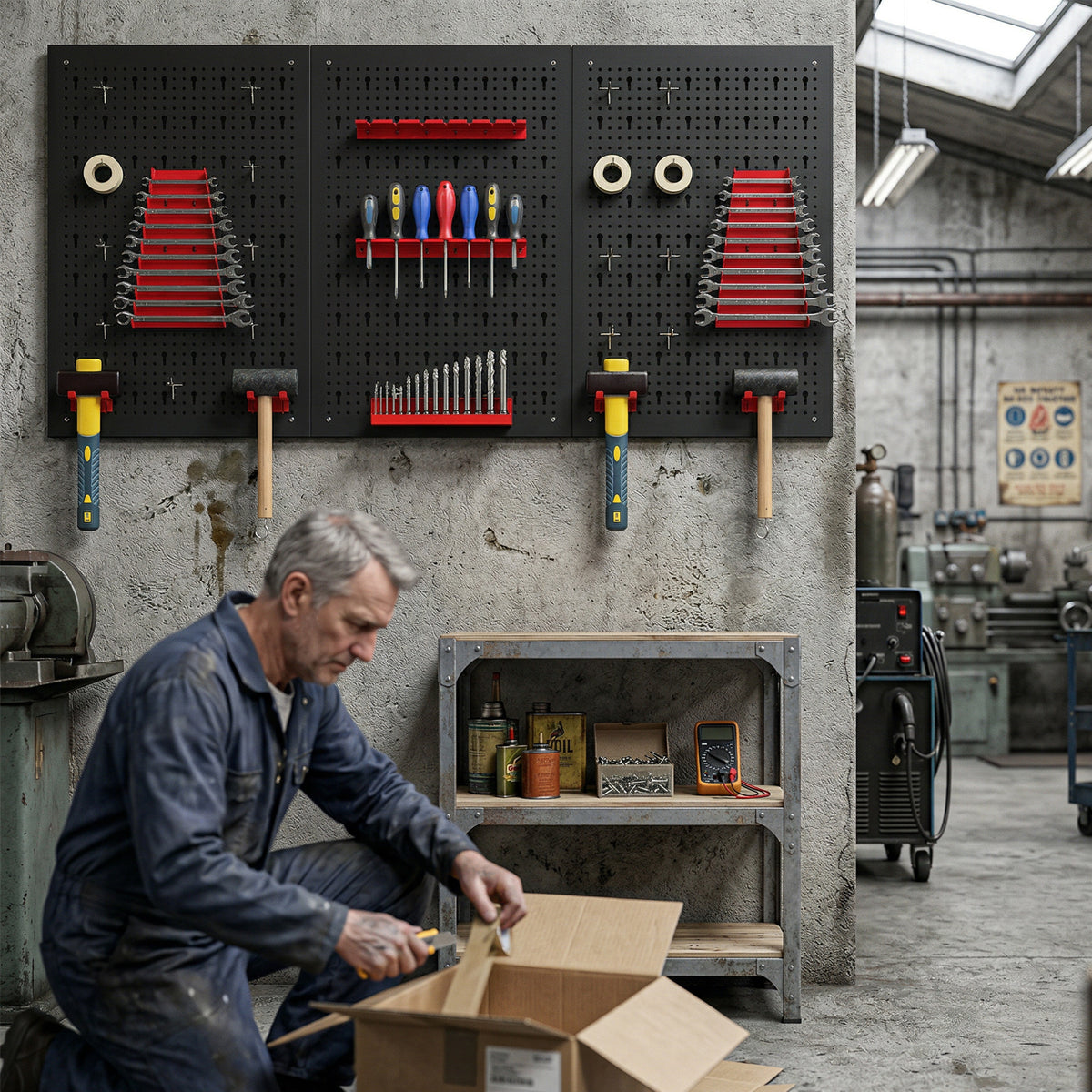 panneau perforé mural 600 x 400 mm, organiseur garage en acier avec 3 panneaux perforés, noir et rouge