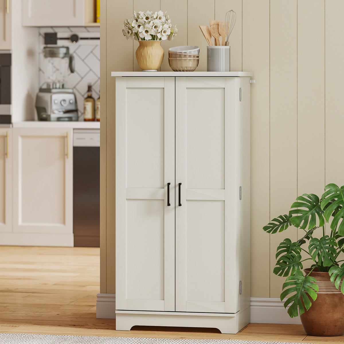 Buffet cuisine armoire de cuisine 5 niveaux avec portes et étagères réglables 60l x 40P x 120H cm grain de bois crème