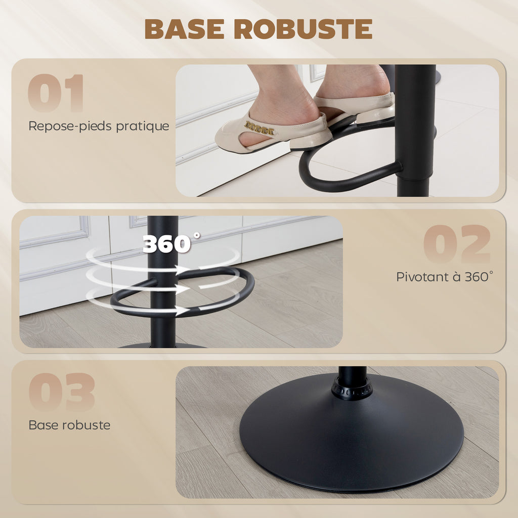 Lot de 2 tabourets de bar Vintage capitonné - pivotant, réglable - repose-pied - revêtement synthétique crème