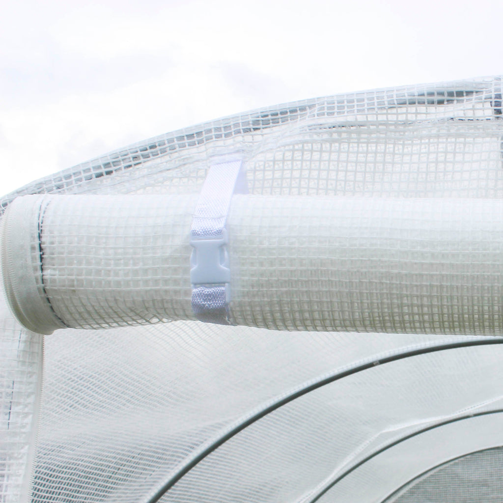 Bâche de Rechange Serre Tunnel 6 m², bâche PE Anti-UV imperméable 6 fenêtres + Porte Enroulable zippée Blanc