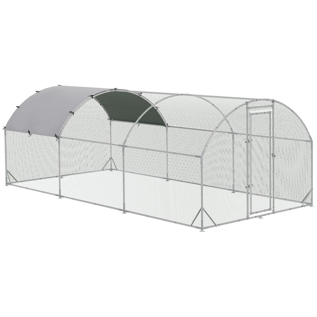 Grand enclos poulailler 15,96 ㎡ parc grillagé toit anti-UV porte verouillable 2,8 x 5,7 x 1,97 m argenté