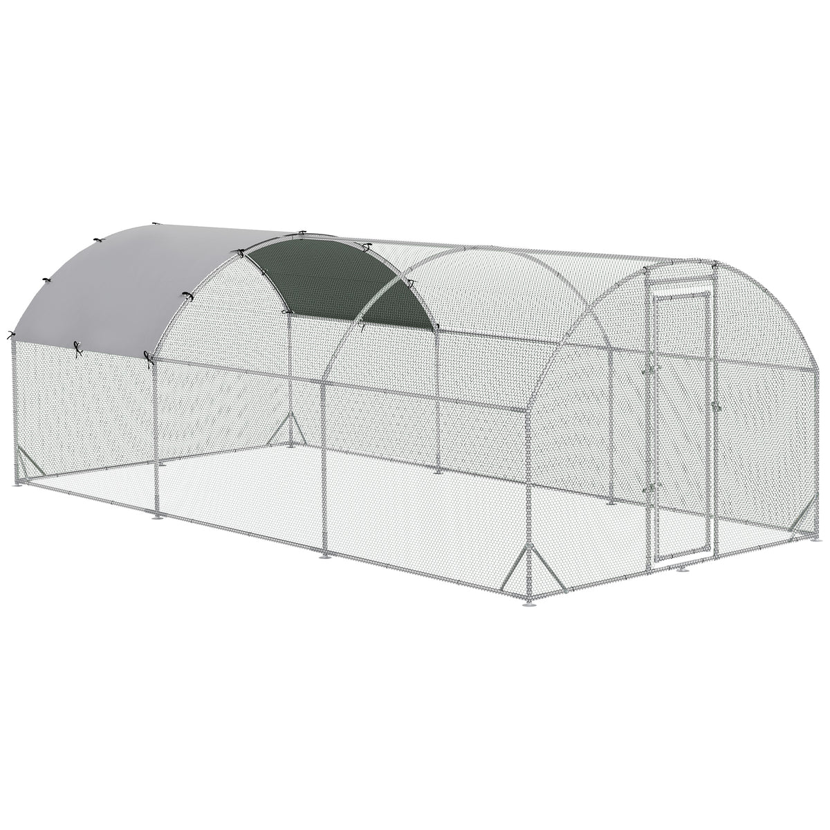 Grand enclos poulailler 15,96 ㎡ parc grillagé toit anti-UV porte verouillable 2,8 x 5,7 x 1,97 m argenté