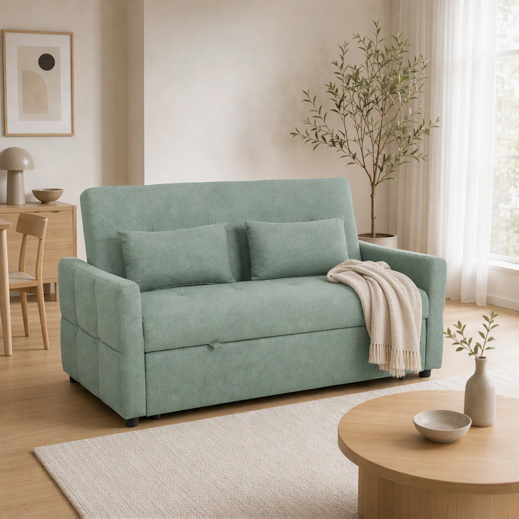 Canapé Convertible 2 Places 3 en 1, Canapé-Lit Clic Clac 160 cm, Dossier Réglable, Assise Large, 2 Oreillers, Vert
