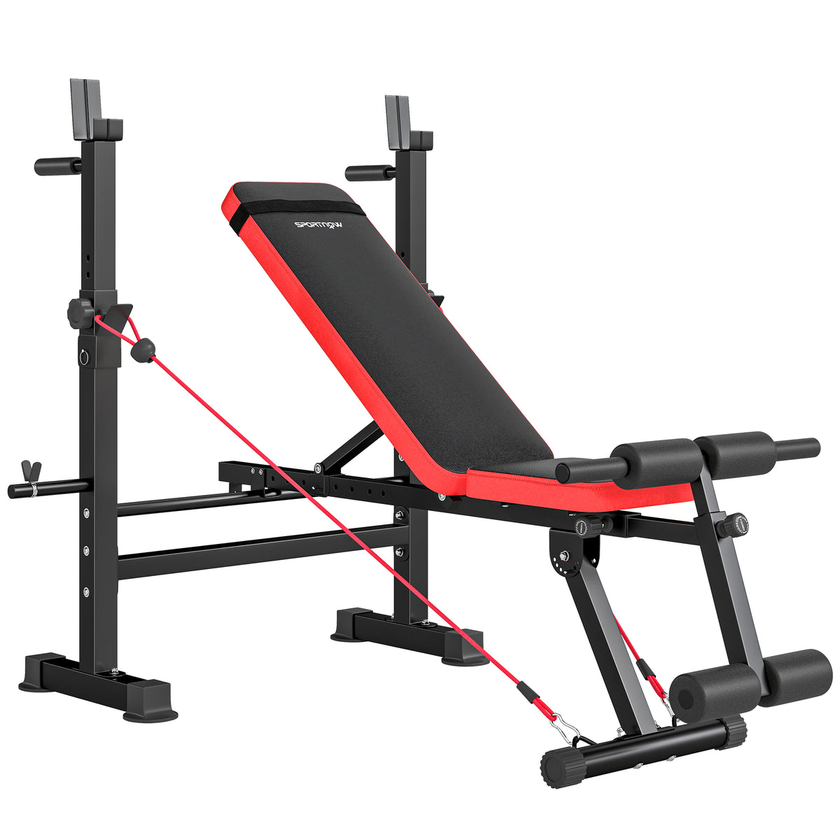 Banc de musculation complet multifonction avec dossier réglable, repose-jambes et support de poids 147x109x122cm noir
