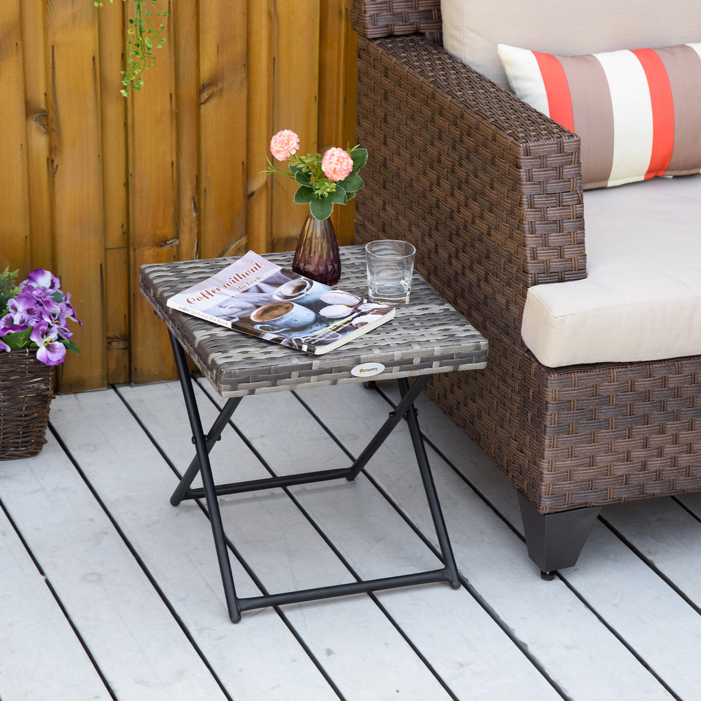 Table basse pliable de jardin style cosy chic dim. 40L x 40l x 40H cm métal époxy résine tressée imitation rotin gris