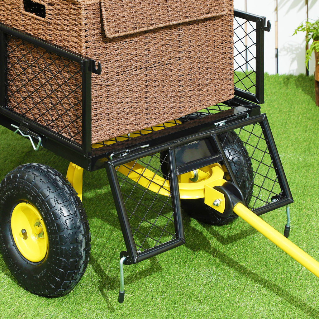 Chariot de jardin chariot de transport 4 roues côtés amovibles transformable en plateau 104 x 54 x 51 cm noir et jaune