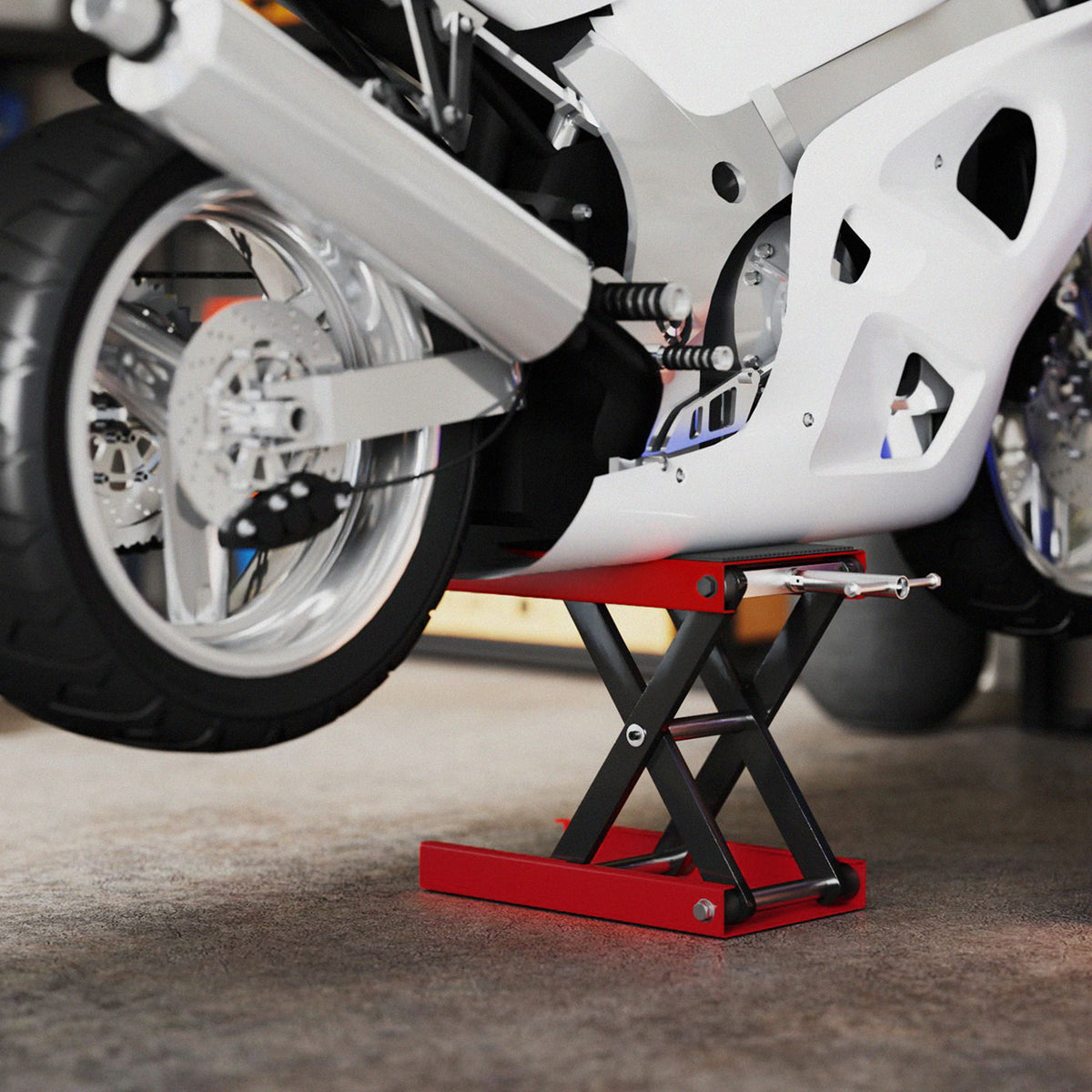 Cric de Moto à Ciseaux 500 kg, Hauteur de Levage 10-37 cm - Lève-Moto en Acier avec Plateforme Antidérapante - Béquille d'Atelier Tout-Terrain pour Entretien Atelier, Rouge
