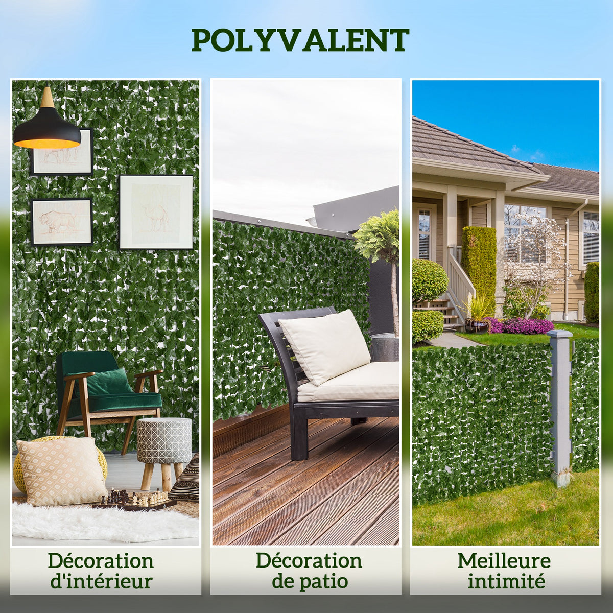 Haie Artificiel Brise-Vue décoration Rouleau 3L x 1,5H m Feuillage réaliste Anti-UV Vert foncé