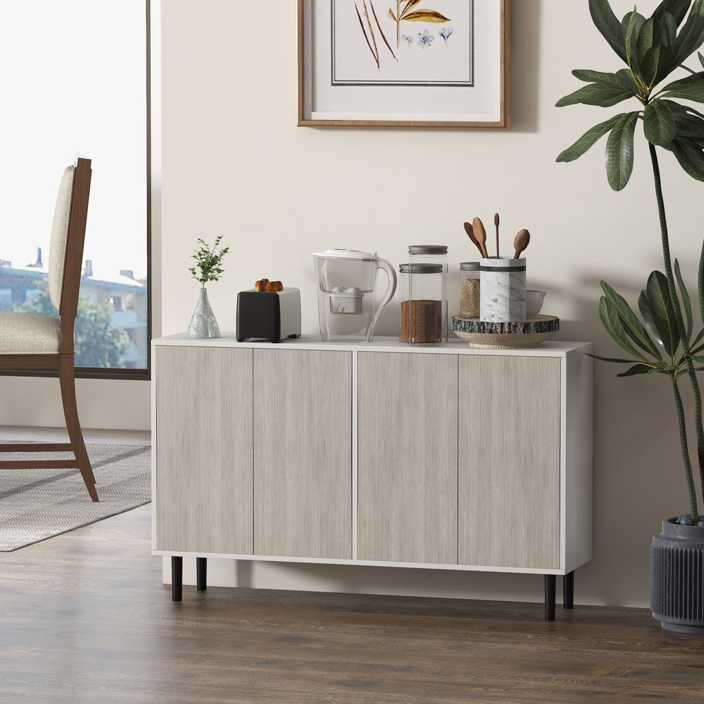Buffet de cuisine meuble de rangement 2 placards avec étagères réglables, 121 x 37 x 75 cm, blanc et aspect bois gris