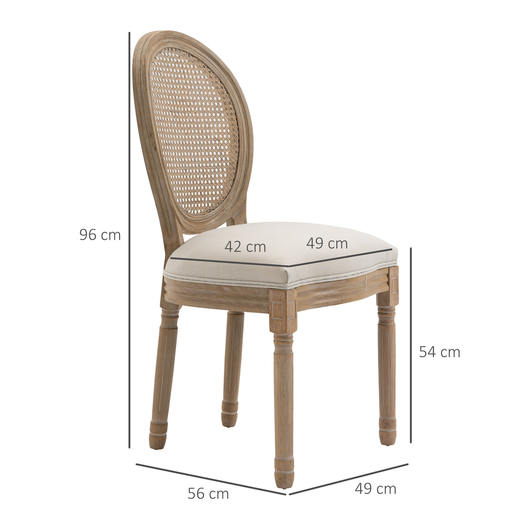Lot de 2 chaises de Salle à Manger - Chaise de Salon médaillon Style Louis XVI - Bois Massif sculpté, patiné - Dossier cannage - Aspect Lin Crème