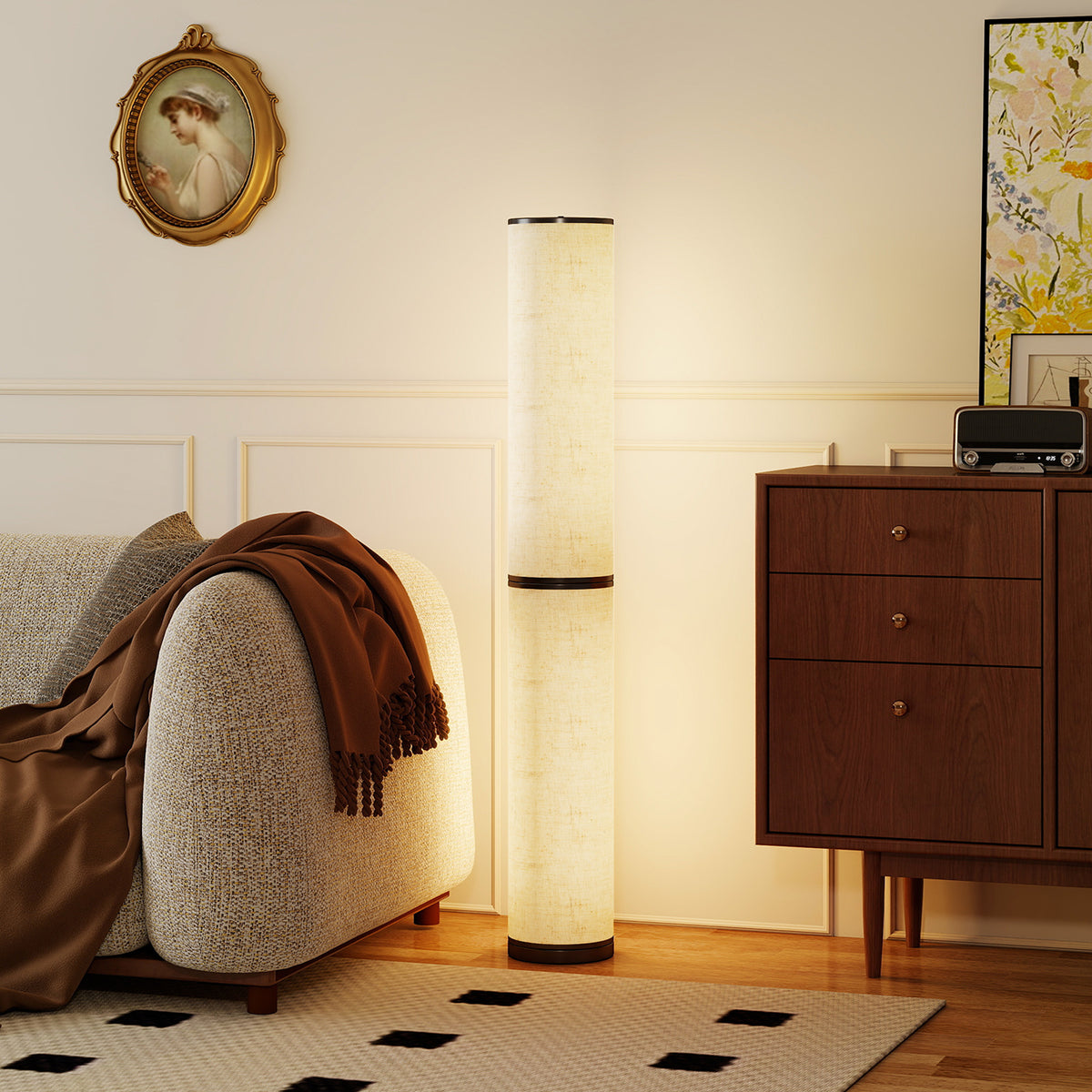 Lampadaire LED, lampadaire sur pied salon à intensité variable, télécommande magnétique, Ø 20 x 135 cm, beige